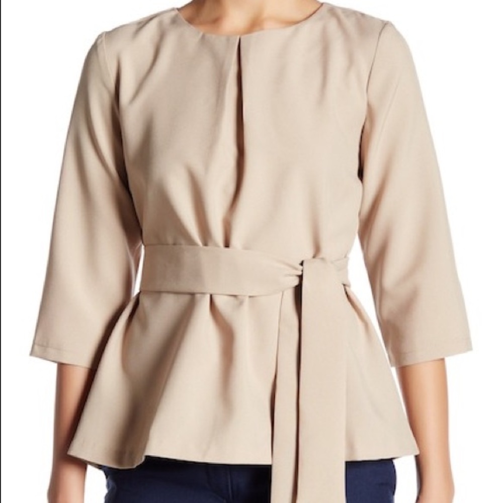 NWT Rebecca Tatti Self-Tie Inverted Pleat Blouse